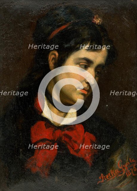 Head of a Girl with Red Scarf, 1876. Creator: Gyula Stetka.