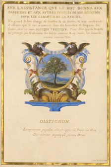 Escutcheon with a Landscape; Three Emblems for Louis XIV, about 1663-1668. Creator: Jacques Bailly.