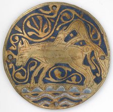 Medallion with Hunting Dog Attacking Boar Crossing Water, French, ca. 1240-60. Creator: Unknown.