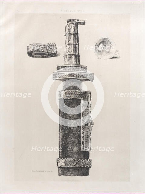 Sword of Childeric and Chrystal Globe Found in His Grave at Tournay, 5th century, 1864. Creator: Jules-Ferdinand Jacquemart.