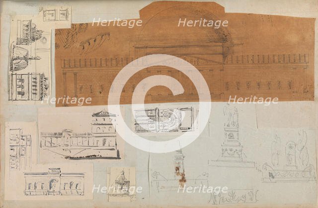 Page from a Scrapbook containing Drawings and Several Prints of Architecture, Int..., ca. 1800-1850. Creators: Workshop of Charles Percier, Workshop of Pierre François Léonard Fontaine.