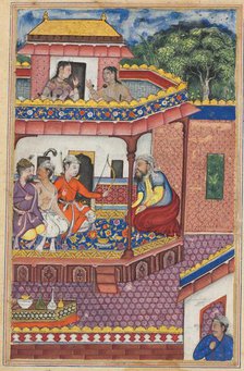Page from Tales of a Parrot (Tuti-nama): Thirty-fourth night: The three young men..., c. 1560. Creator: Unknown.