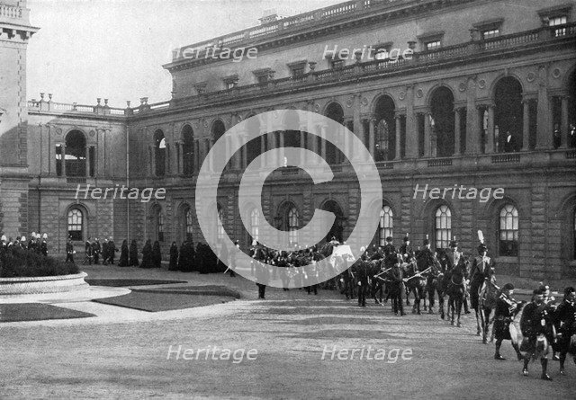 Queen Victoria's funeral procession leaving Osborne House, Isle of Wight, February 1st, 1901.  Creator: Hughes & Mullins.