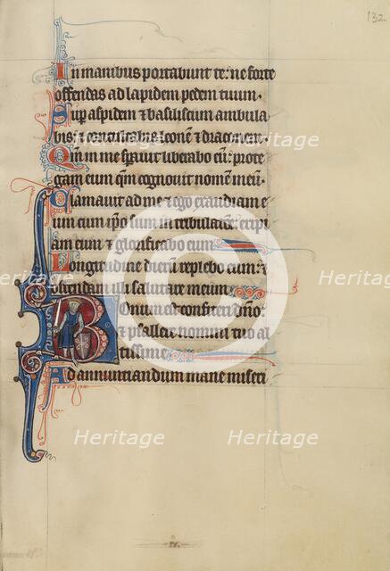 Initial B: David as a Knight; Bute Psalter, text and illumination about 1285. Creator: Bute Master.