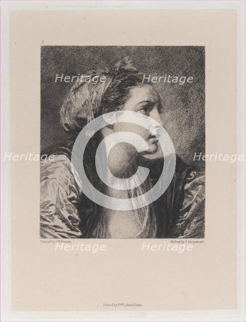 Head of a Woman, after Greuze, 1871. Creator: Jules-Ferdinand Jacquemart.