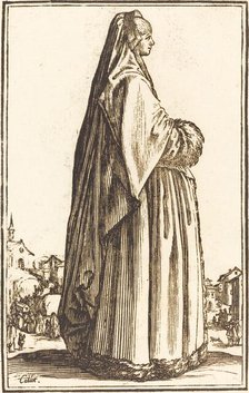 Noble Woman Wearing a Veil and a Dress Trimmed in Fur. Creator: Unknown.