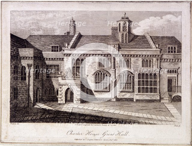 The Great Hall in Charterhouse, Finsbury, London, 1805. Artist: Samuel Owen