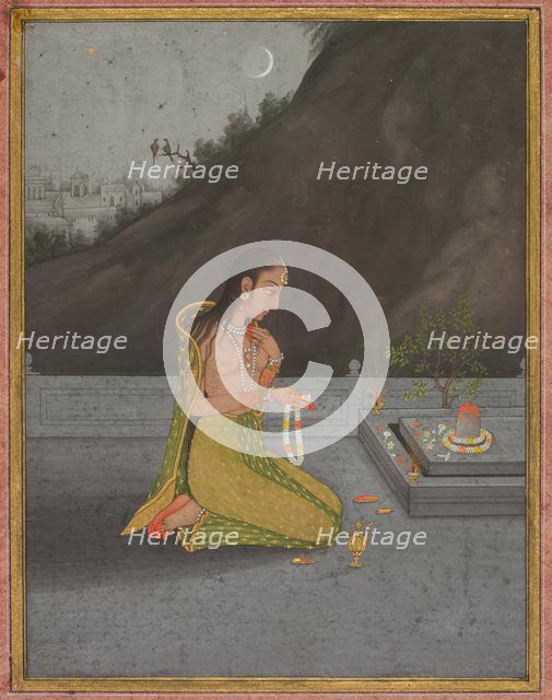 A Night Scene of Shiva Puja, c. 1760-70. Creator: Muhammad Rizavi Hindi (Indian, active mid-1700s), attributed to.