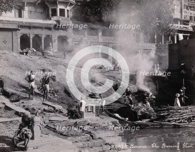 Benares (Varanasi), Uttar Pradesh: corpses being burned and consigned to the river..., [1800-1899?]. Creator: Unknown.