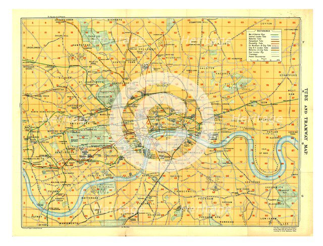 Map of Tube and Tramway, c1922. Artist: HM Stationery Office.