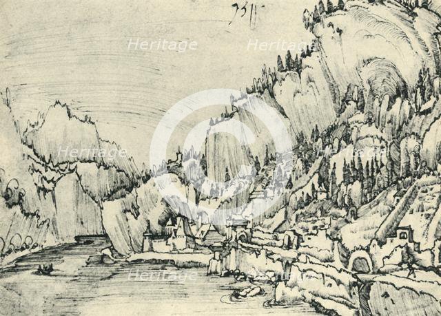 View of Sarmingstein on the Danube, 1511, (1943). Creator: Albrecht Altdorfer.