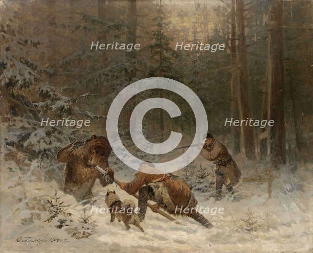 Bear Hunt. Artist: Tichmenev, Evgeny Alexandrovich (1869-1934)