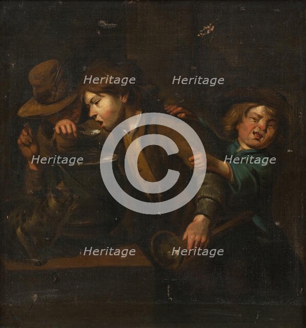 Boys eating gruel, 1741-1782. Creator: Peter Cramer.