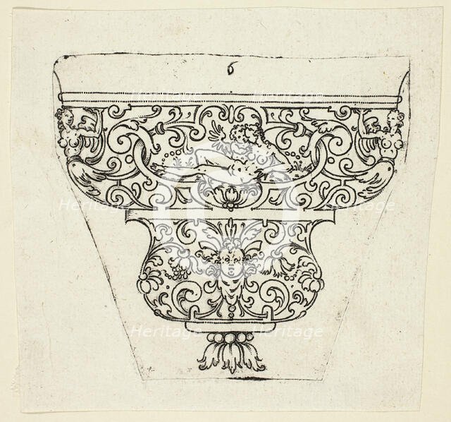 Plate 6, from twenty ornamental designs for goblets and beakers, 1604. Creator: Master AP.