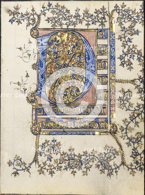 Leaf from a Book of Hours: Initial D, c. 1400. Creator: Unknown.