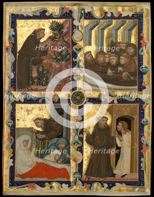 Manuscript Leaf with Scenes from the Life of Saint Francis of Assisi, ca. 1320-42. Creator: Unknown.