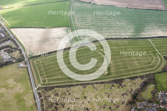 Woodbury Iron Age univallate hillfort crop mark, Salisbury, Wiltshire, 2016. Creator: Damian Grady.