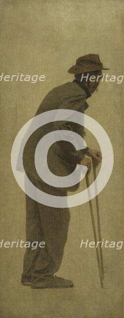 La Bouchée de pain : vieil homme s'appuyant sur des cannes, c.1904. Creator: Fernand Pelez.