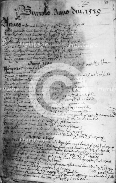 Parish register, late 16th century. Creator: Unknown.