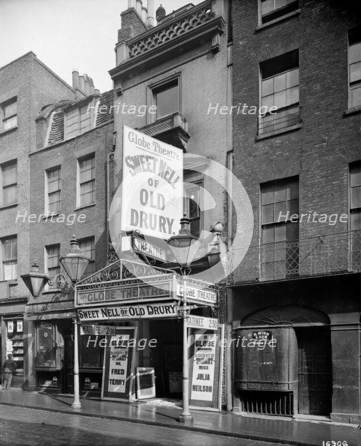 Advertisements at the Globe Theatre, Newcastle Street, London, 1902. Artist: Bedford Lemere and Company