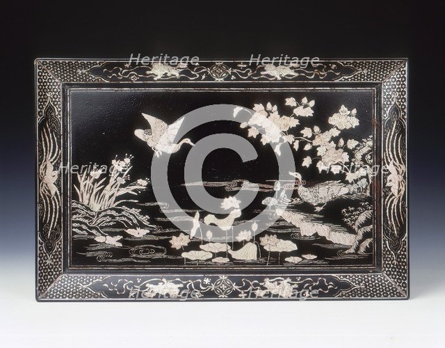 Black lacquer tray with mother-of-pearl, Ming dynasty, China, 2nd half of 16th century. Artist: Unknown