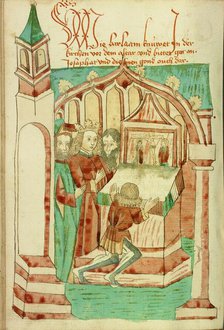 Barlaam Kneeling before an Altar with Josaphat Nearby; Barlaam und Josaphat, 1469. Creators: Hans Schilling, Diebolt Lauber.