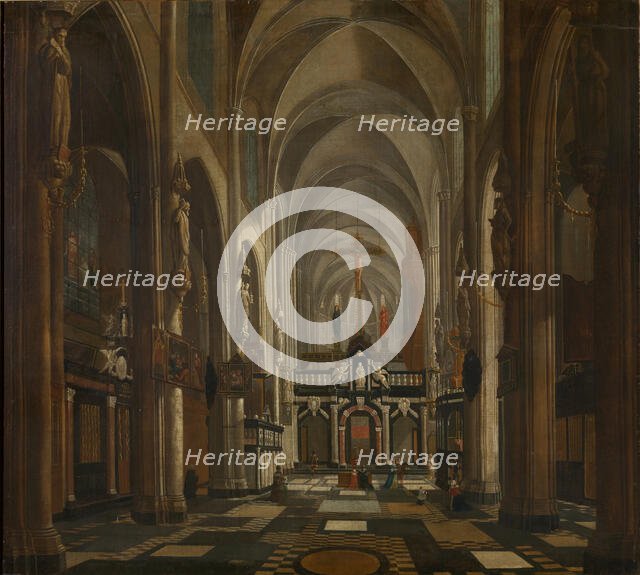 Interior of the St. Donatian's Cathedral in Bruges, ca 1696. Creator: Meunincxhove, Jan Baptist van (c. 1620/25-1703/04).