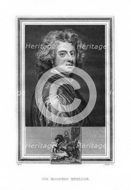 Sir Godfrey Kneller, German-born English Baroque era painter, (1825).Artist: John Corner