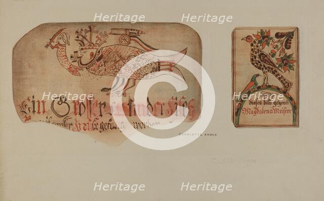 Pa. German Fractur Design, c. 1937. Creator: Charlotte Angus.