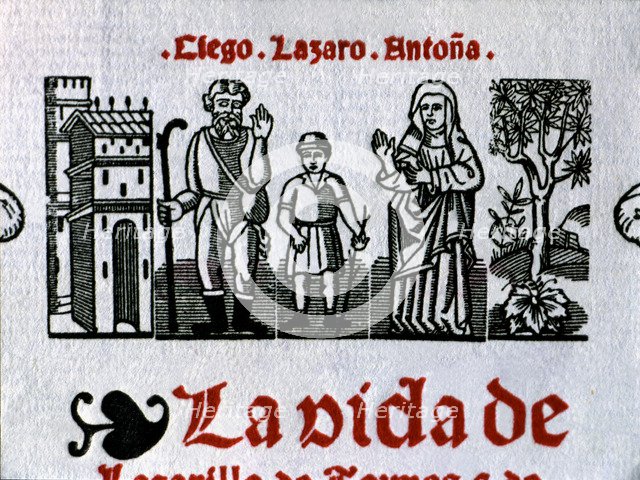 The Life of Lazarillo de Tormes, engraving on the cover, 16th century edition.