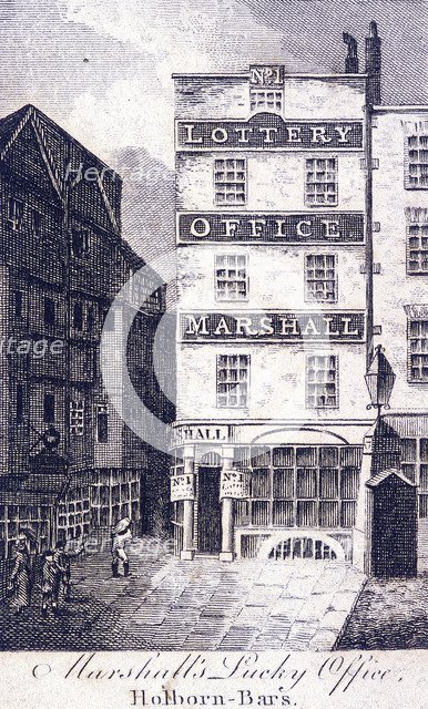 Marshall's Lottery Office, Holborn, London, c1800. Artist: Anon