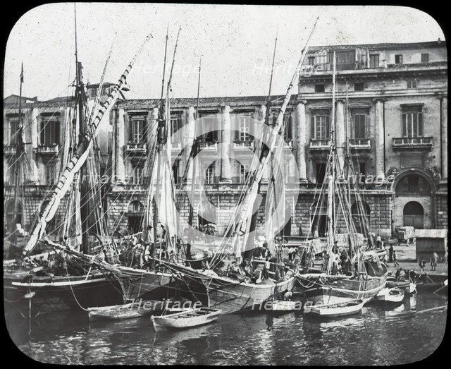 At the quay, Messina harbour, Sicily, Italy, late 19th or early 20th century. Artist: Unknown