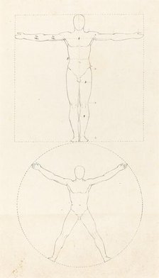Circle and Square of the Human Figure, published 1829. Creator: George Scharf.
