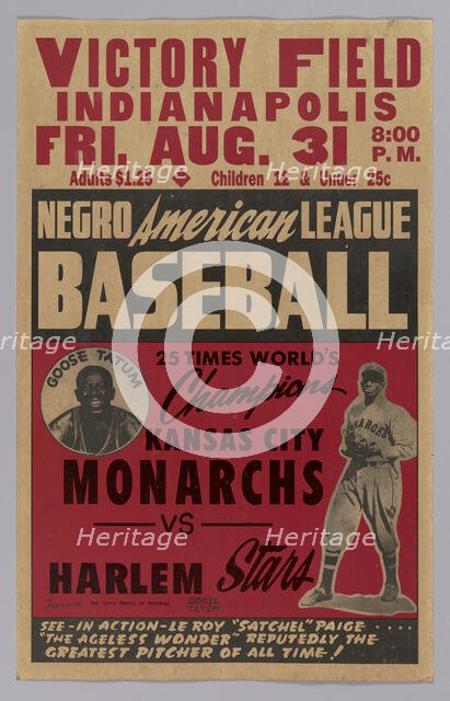 Poster advertising a game between the Kansas City Monarchs and the Harlem Stars, 1945. Creator: Unknown.