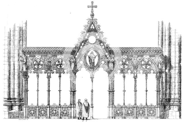 The International Exhibition: Hereford Screen, designed by G. G. Scott, R.A..., 1862. Creator: Unknown.
