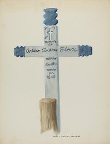 Hand Made & Painted Wooden Cross - Headstone, c. 1937. Creator: Majel G. Claflin.