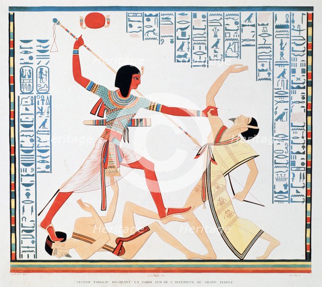 Second scene on the southern wall of the interior of the Great Temple at Abu Simbel, 1888. Artist: A Racinet
