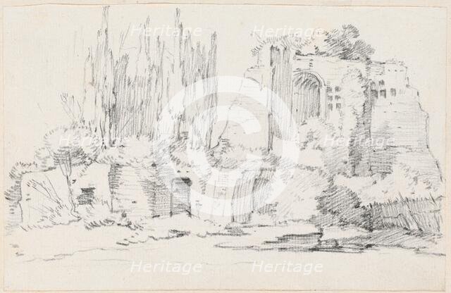 Roman Ruins with a Stand of Cypresses, 1744/1750. Creator: Joseph-Marie Vien the Elder.