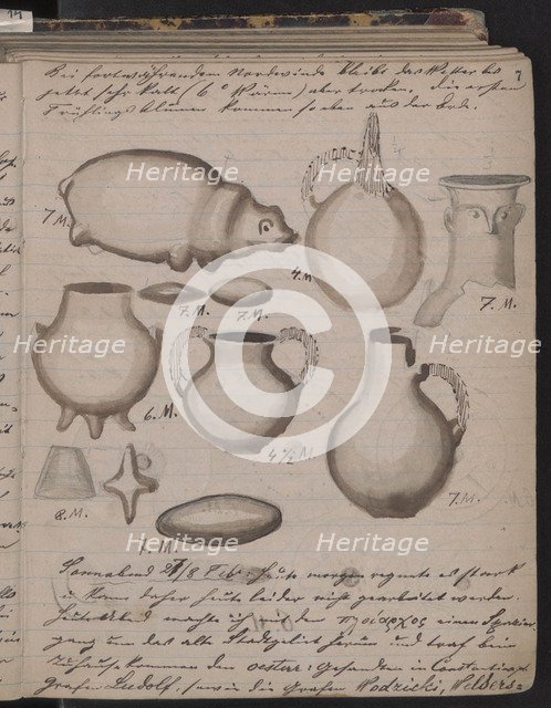 The Schliemann's diary contains sketches of discoveries, 1873. Artist: Schliemann, Heinrich (1822-1890)