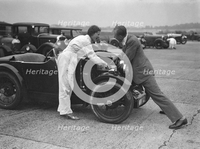 MG M type at Brooklands. Artist: Bill Brunell.