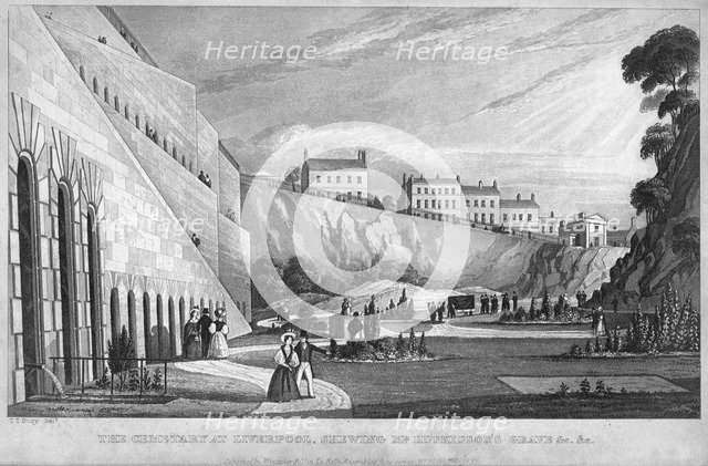 'The Cemetery at Liverpool, shewing Mr Huskisson's Grave etc', 1831.Artist: Thomas Talbot Bury