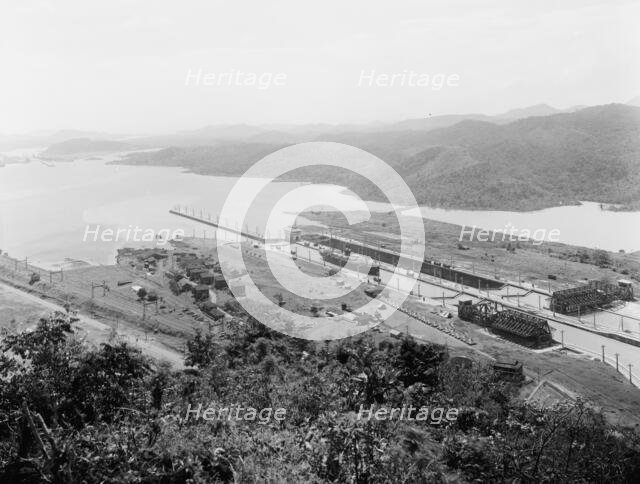 Pedro Miguel Locks, birdseye view, Panama Canal, between 1913 and 1920. Creator: Unknown.