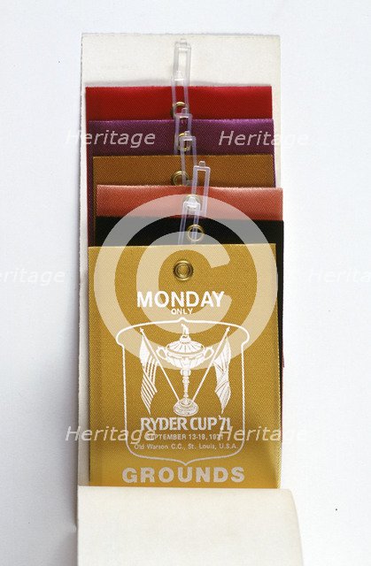 Pin-on spectator tickets for Ryder Cup, 1971. Artist: Unknown