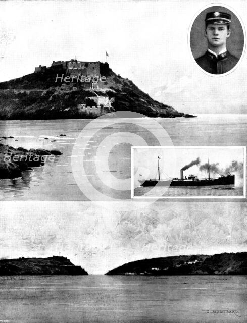 Entrance to the harbour of Santiago de Cuba; with the "Merrimac," which was sunk..., 1898. Creator: Unknown.