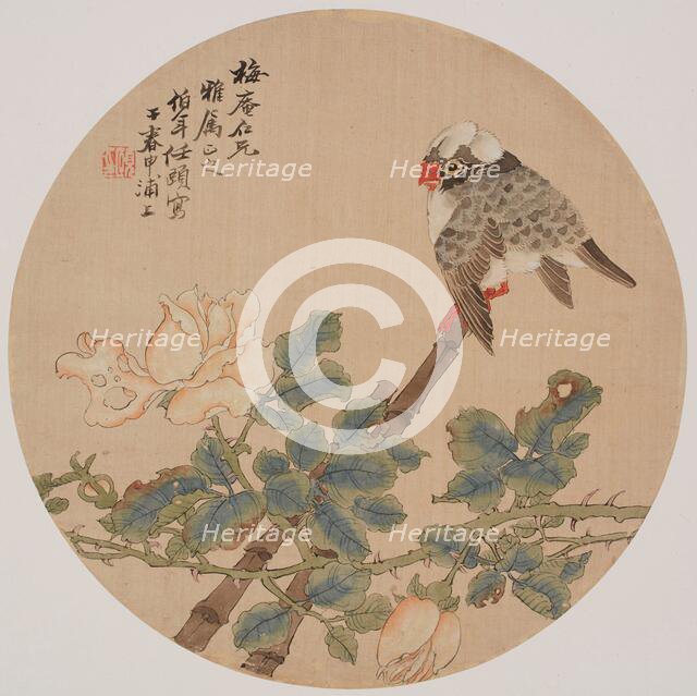 Flower and bird, about 1860-1896. Creator: Ren Yi.