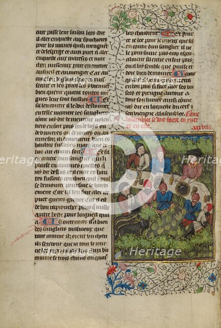 Meal before the Hunt; Livre de la Chasse, about 1430-1440. Creator: Unknown.