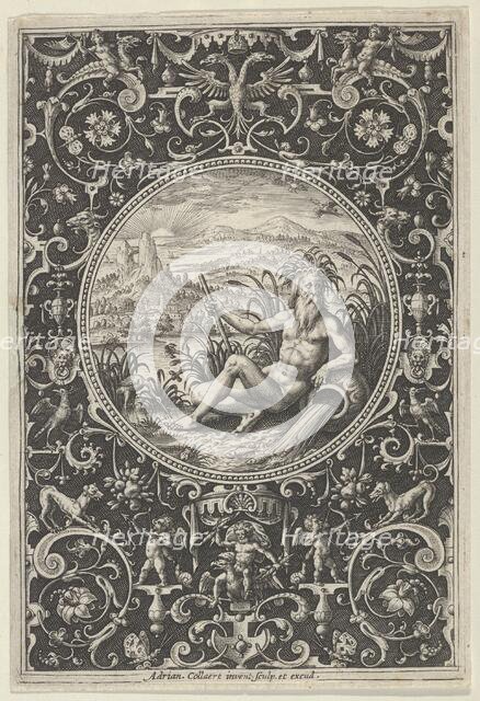 Neptune in a Decorative Frame with Grotesques, from the Judgment of Paris, c1580-1600. Creator: Adriaen Collaert.
