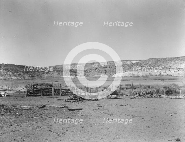 Desert mountains surround Escalante, Utah, 1936. Creator: Dorothea Lange.
