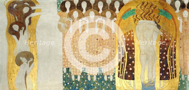 The Beethoven Frieze, Detail: The Arts, Chorus of Paradise, Embrace, 1902. Artist: Klimt, Gustav (1862-1918)