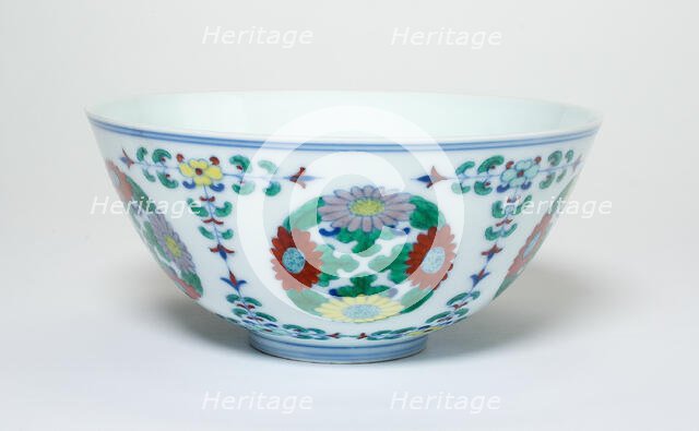 Bowl with Floral Medallions and Stems, Qing dynasty (1644-1911), Yongzheng reign (1723-1735). Creator: Unknown.